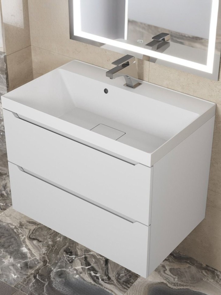 Раковина для ванной 70 см, Uperwood Classic New, белая глянцевая, с накладкой для слива