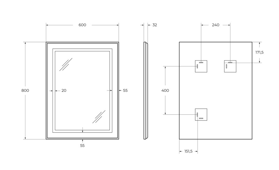 Зеркало BelBagno SPC-KRAFT-600-800-SENS-NERO