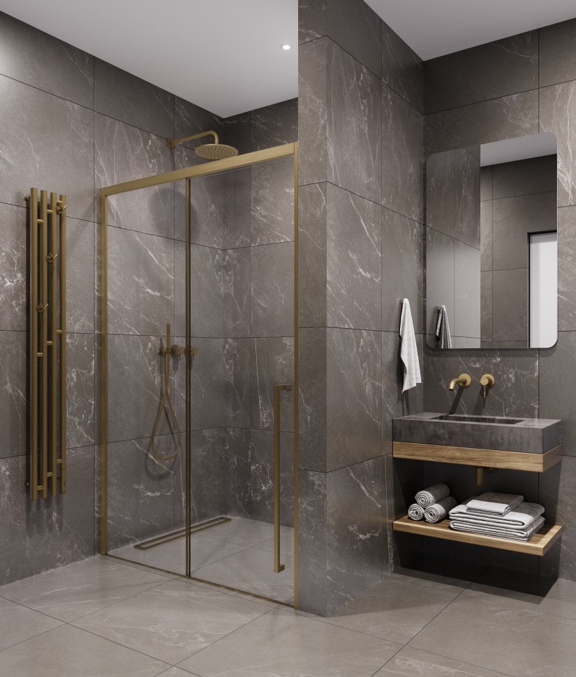 Timo Душевая дверь TDSS-120/17C-8R, раздвиж 1200*2000, проф мат золото, стекло проз 8 мм