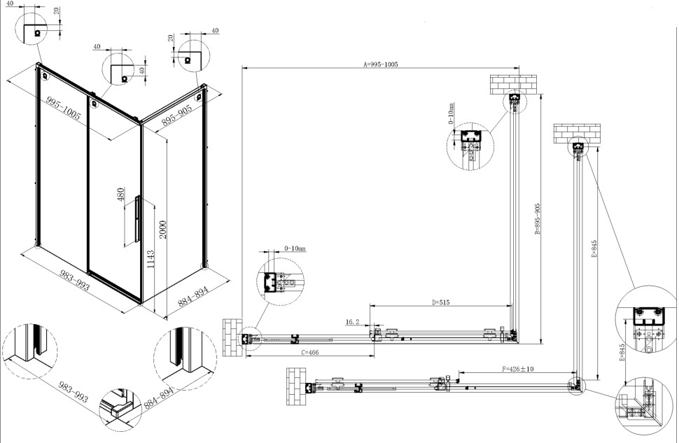 Душевой уголок Ultima VSR-7UL9010CLGM, 1000*900, вороненая сталь, стекло прозрачное