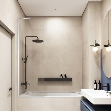 Шторка на ванну Veconi Palau PL-84, 500x1500, хром, стекло прозрачное