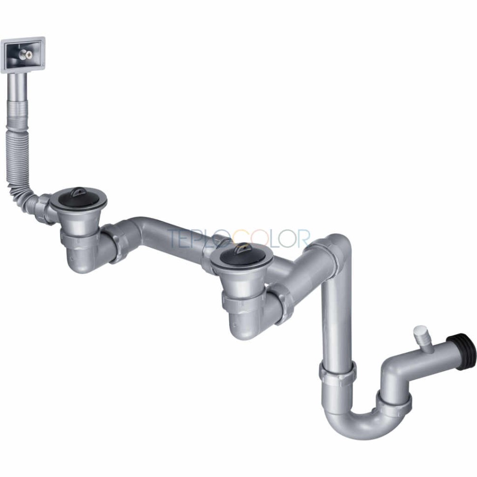Сифон для стальной мойки, 2-чаши - слив 2"