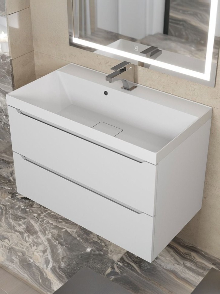 Раковина для ванной 80 см, Uperwood Classic New, белая глянцевая, с накладкой для слива