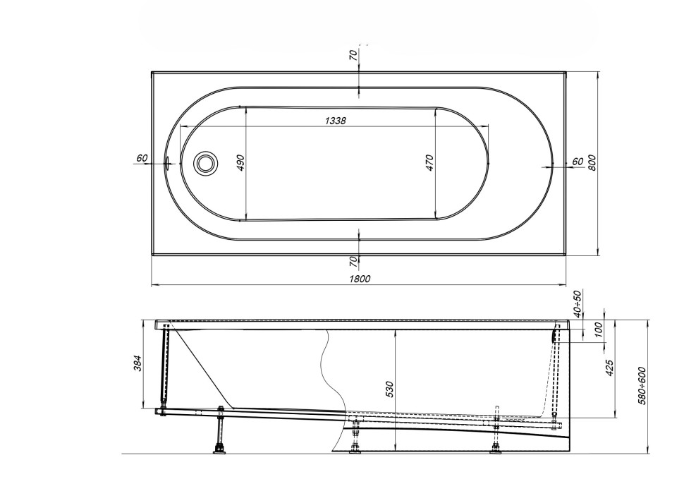 Акриловая ванна с каркасом Uperwood Next 180x80 см, белая