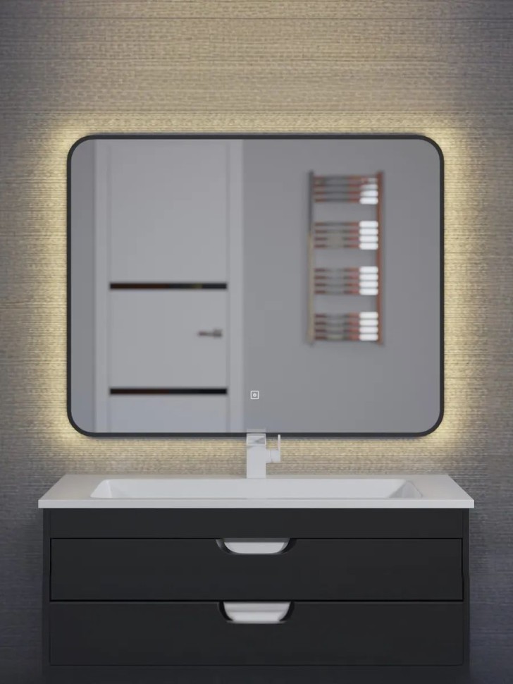 Зеркало для ванной с теплой подсветкой Uperwood Modul 65х80 см, прямоугольное, черное, сенсор/антизапотевание