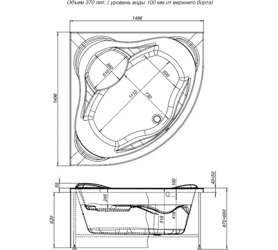 Акриловая ванна Aquanet Malta New 150x150 (с каркасом)