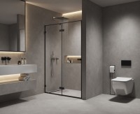 Душевая дверь в нишу 1200х2000 мм, стекло 8 мм, прозрачное, EasyClean, цвет профиля черный матовый