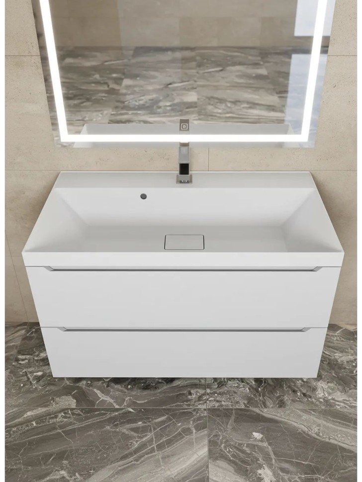 Раковина для ванной 90 см, Uperwood Classic New, белая глянцевая, с накладкой для слива