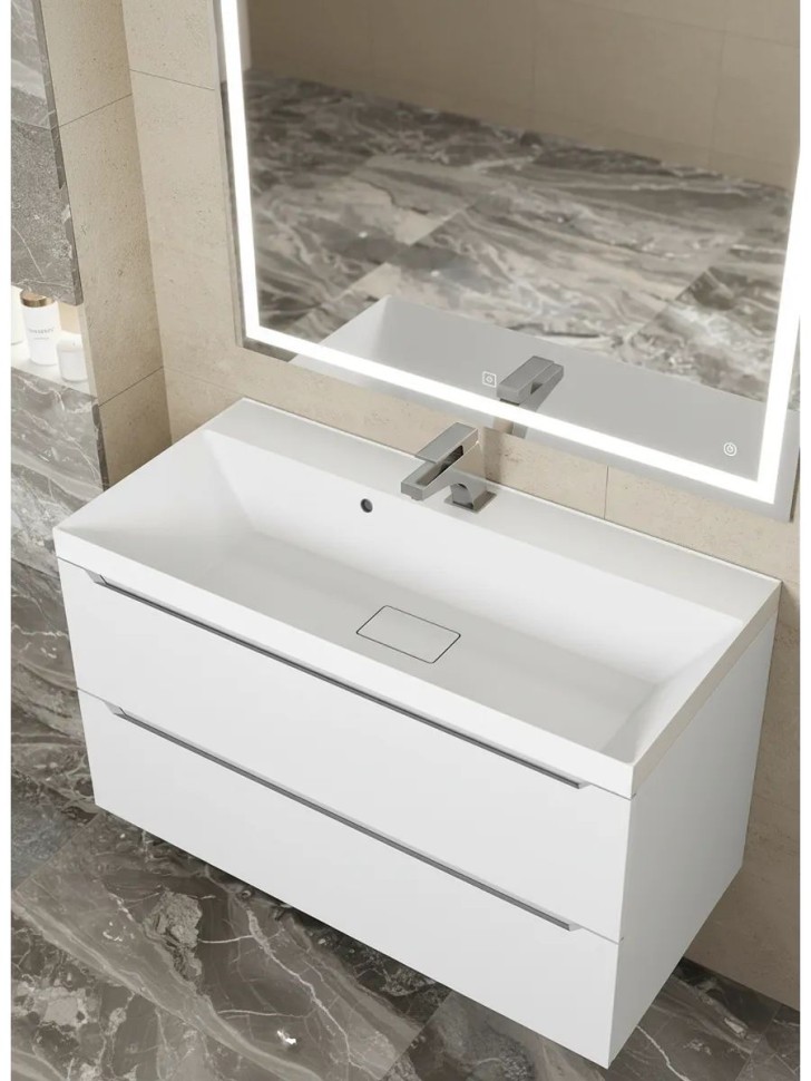 Раковина для ванной 90 см, Uperwood Classic New, белая глянцевая, с накладкой для слива