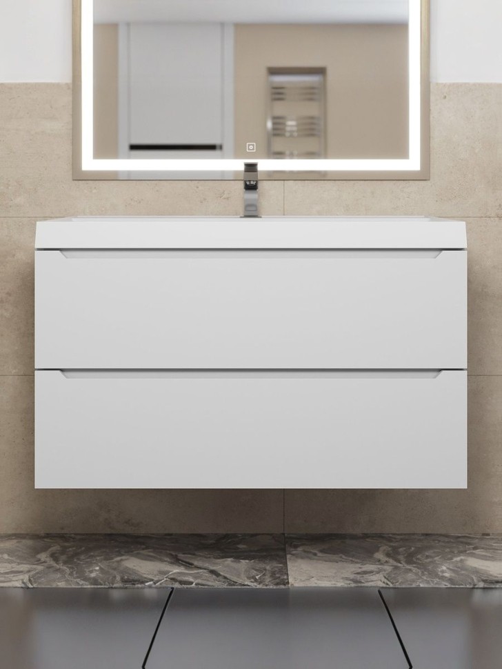 Раковина для ванной 90 см, Uperwood Classic New, белая глянцевая, с накладкой для слива