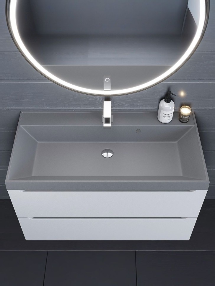 Раковина для ванной 90 см, Uperwood Classic Quartz, кварцевая, серая матовая, бетон