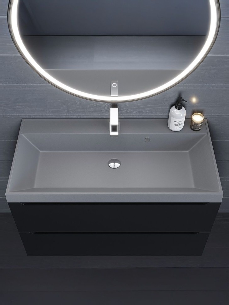 Раковина для ванной 90 см, Uperwood Classic Quartz, кварцевая, серая матовая, бетон