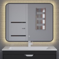 Зеркало для ванной с теплой подсветкой Uperwood Modul 80х80 см, прямоугольное, черное, сенсор/антизапотевание