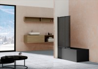 Душевая шторка на ванну VSB-1E100CGB, 1000*1450, матовый черный, стекло тонированное