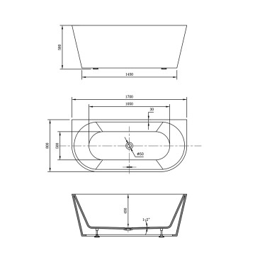 Ванна акриловая Vincea VBT-421-1700, 1700*800*580, цвет белый, щелевой перелив