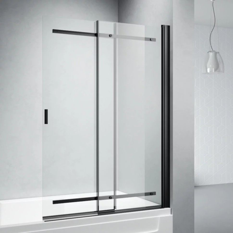 Шторка на ванну Veconi Palau PL-88B, 1000x1400, черный, стекло прозрачное
