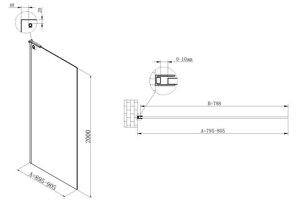 Душевая перегородка Walk-In VSW-7HA800CLGM, 800*2000, вороненая сталь, стекло прозрачное