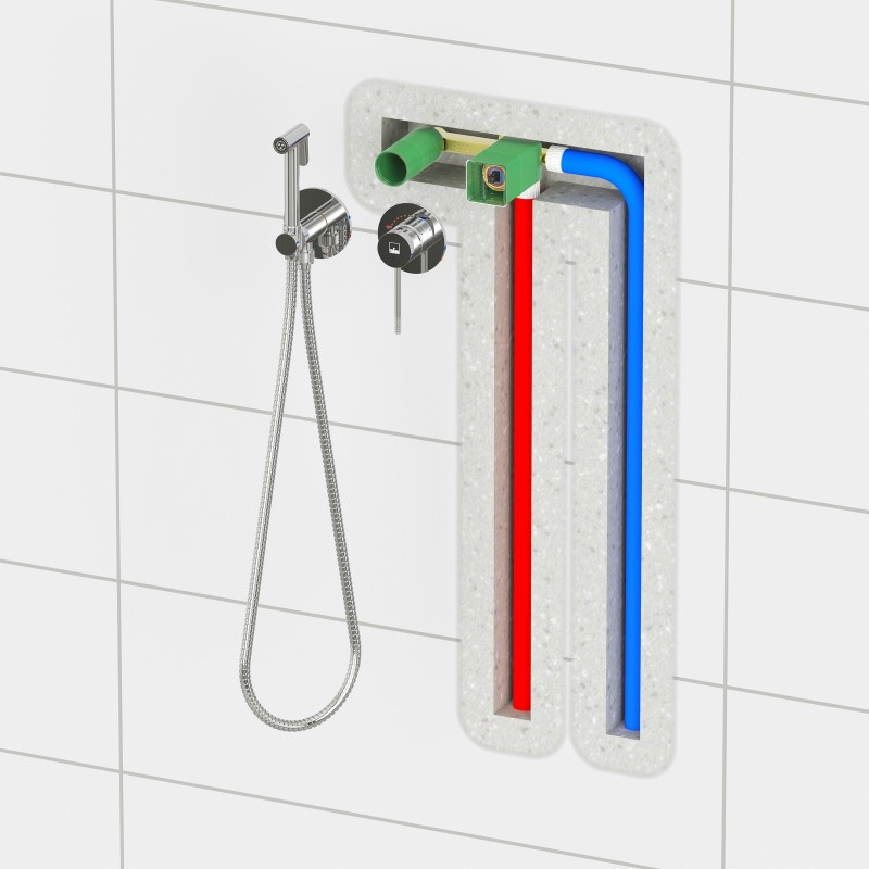 Смеситель встроенный с гигиеническим душем с защитой от ожогов Timo Saona 2339/19SM розовое золото