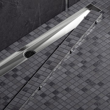 Душевой лоток TIMO Drain System 600 с двусторонней панелью "plate" под плитку, Сатин