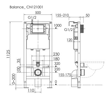 Комплект Подвесной унитаз FORMA Rimless + Система инсталляции Balance кнопка Square, черный матовый