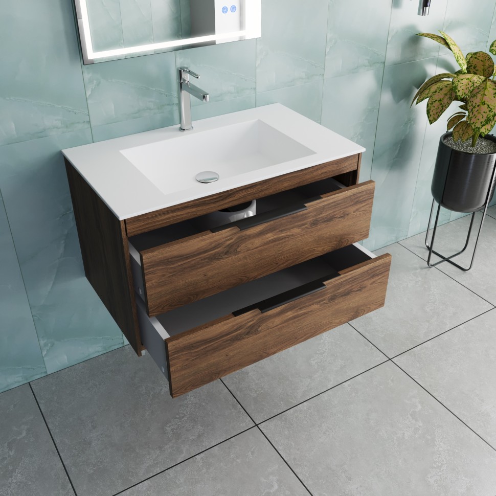 База под раковину Vincea  Chiara 2D 800 подвесная, 2 выкатных ящика soft-close, С.Oak
