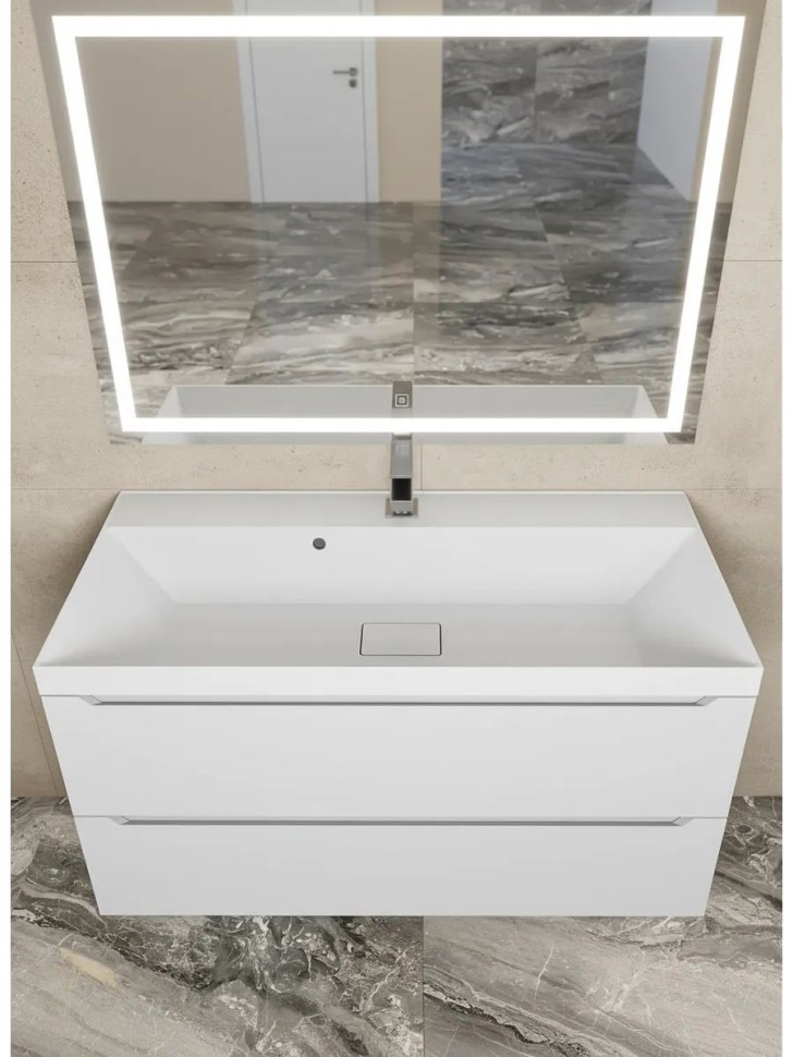 Раковина для ванной 100 см, Uperwood Classic New, белая глянцевая, с накладкой для слива