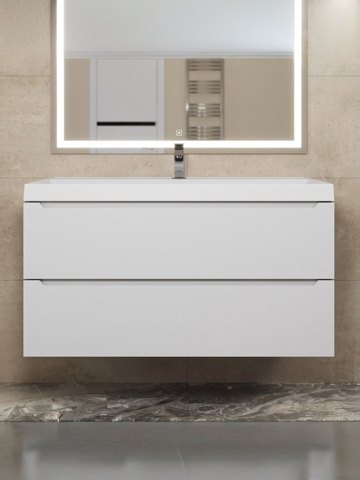 Раковина для ванной 100 см, Uperwood Classic New, белая глянцевая, с накладкой для слива