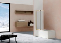 Душевая шторка на ванну VSB-1E100CLG, 1000*1450, брашированное золото, стекло прозрачное