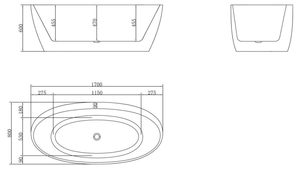 Акриловая ванна BELBAGNO BB404-1700-800