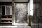 Душевая дверь Veconi Premium Trento PTD-30G, 1300х2000, брашированное золото, стекло прозрачное