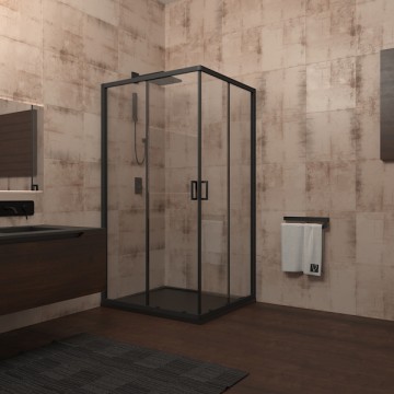 Душевой угол Veconi Rovigo RV-13, 900x900x1950, черный, стекло прозрачное