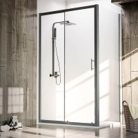 Боковая панель Veconi KP-05B, 900х1900 черный, стекло прозрачное