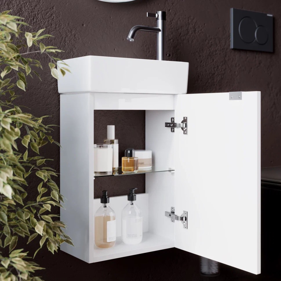 Тумба подвесная SANCOS Mini 355х205х500, с распашной дверцей, внутри 1 полка, белый глянец , арт.MN35WR