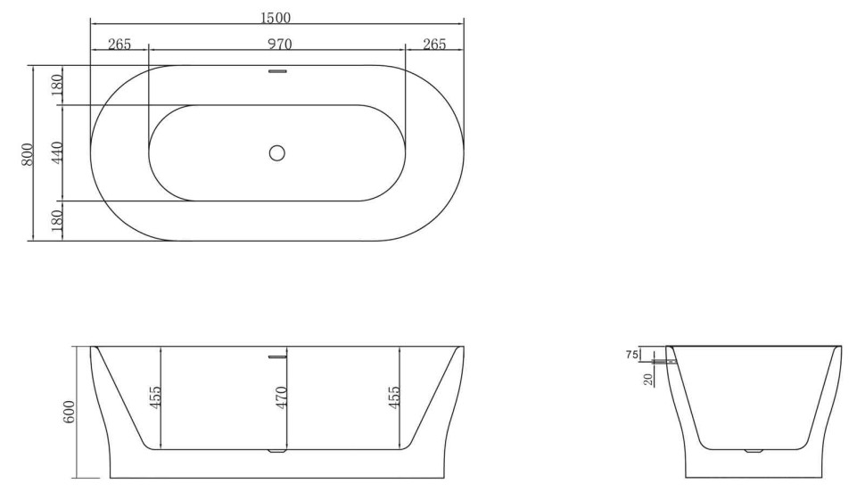 Акриловая ванна BELBAGNO BB405-1500-800