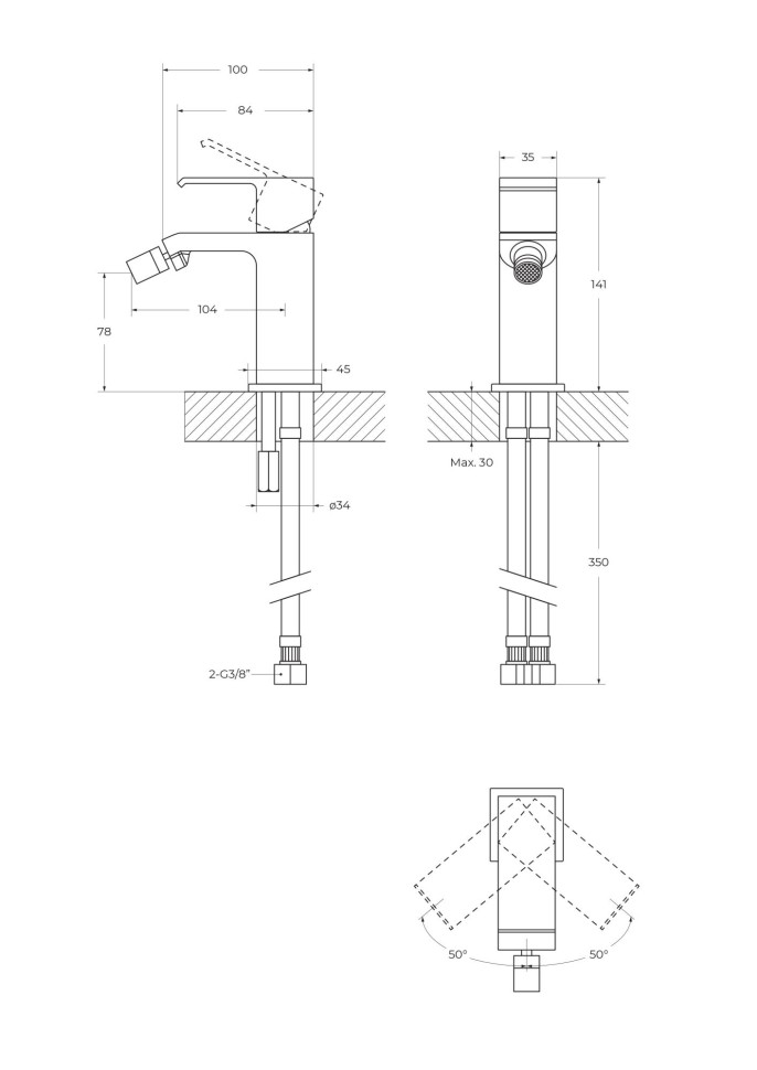 Смеситель для биде CEZARES PORTA-BS1-SS