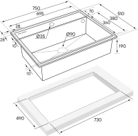Мойка STEPIA 80, IT-GRANIT, PM117551-WH , белый, 750х510, Paulmark
