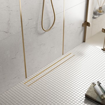 Душевой лоток TIMO Drain System 600 с двусторонней панелью "plate" под плитку, Золото матовое
