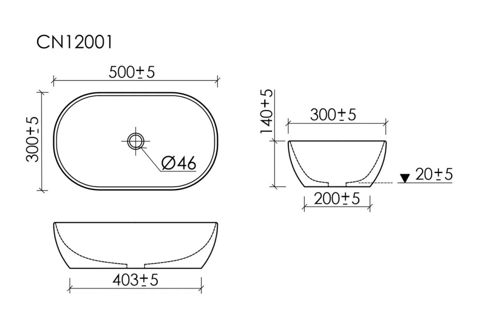 Раковина CERAMICANOVA Twist накладная овальной формы 500x300x140 черный матовый CN12001MB