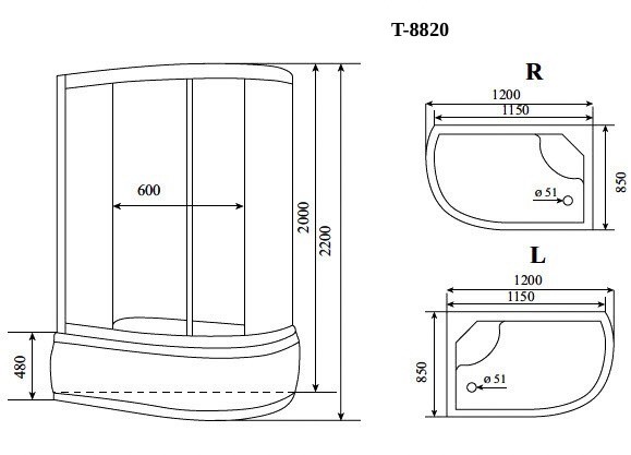 Timo Comfort T-8820R Fabric Glass душевая кабина 120*85*220+турецкая баня хамам