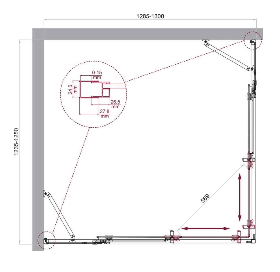 Душевой уголок BelBagno LUCE-AH-22-130/125-C-Cr