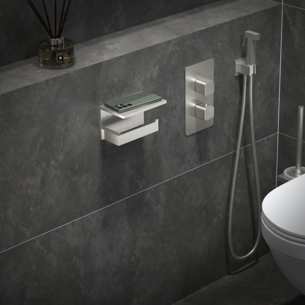 Бумагодержатель с полкой для телефона Timo Petruma 15243/13 никель