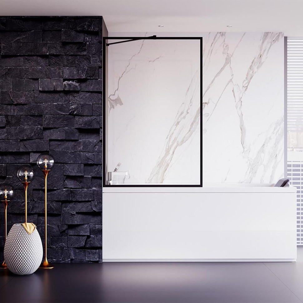 Шторка на ванну Veconi Palau PL-85B, 800x1500, черный, стекло прозрачное New