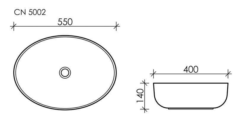 Умывальник чаша накладная овальная Element 550x400x140мм