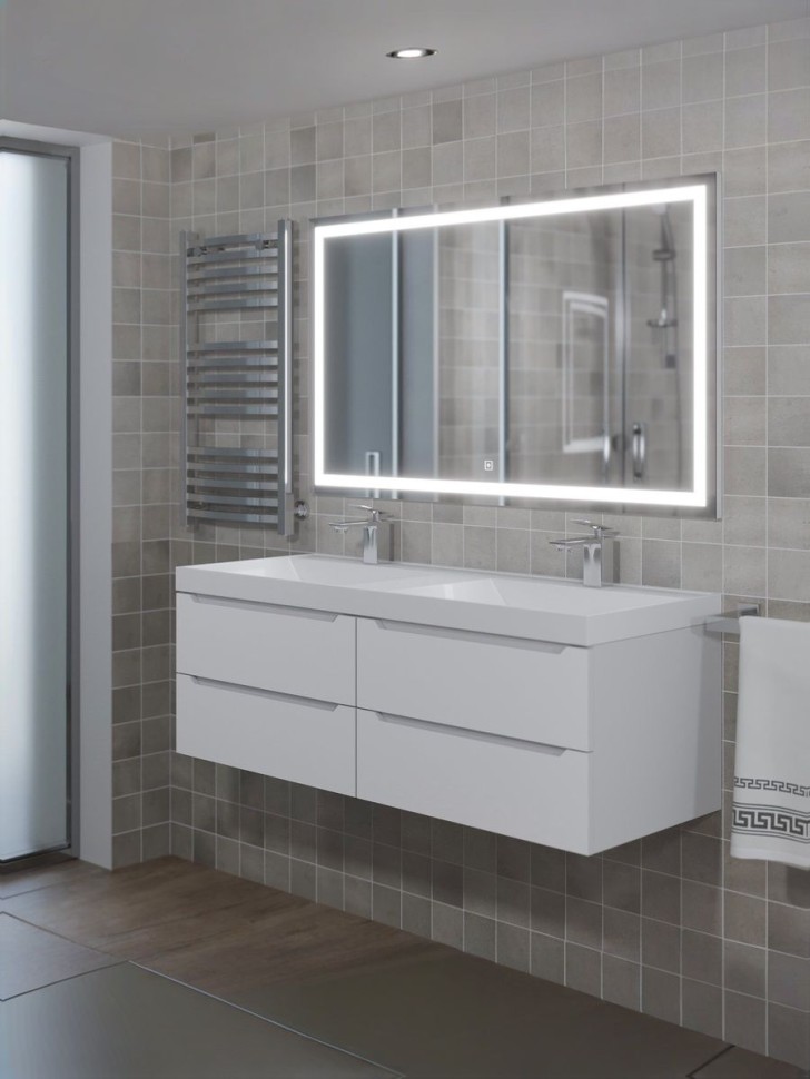 Тумба под двойную раковину для ванной подвесная Uperwood Tanos 120х45х50 см, белая, 4 ящика