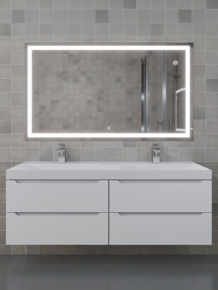 Тумба под двойную раковину для ванной подвесная Uperwood Tanos 120х45х50 см, белая, 4 ящика