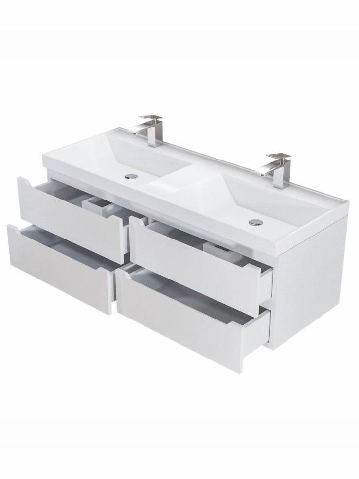 Тумба под двойную раковину для ванной подвесная Uperwood Tanos 120х45х50 см, белая, 4 ящика
