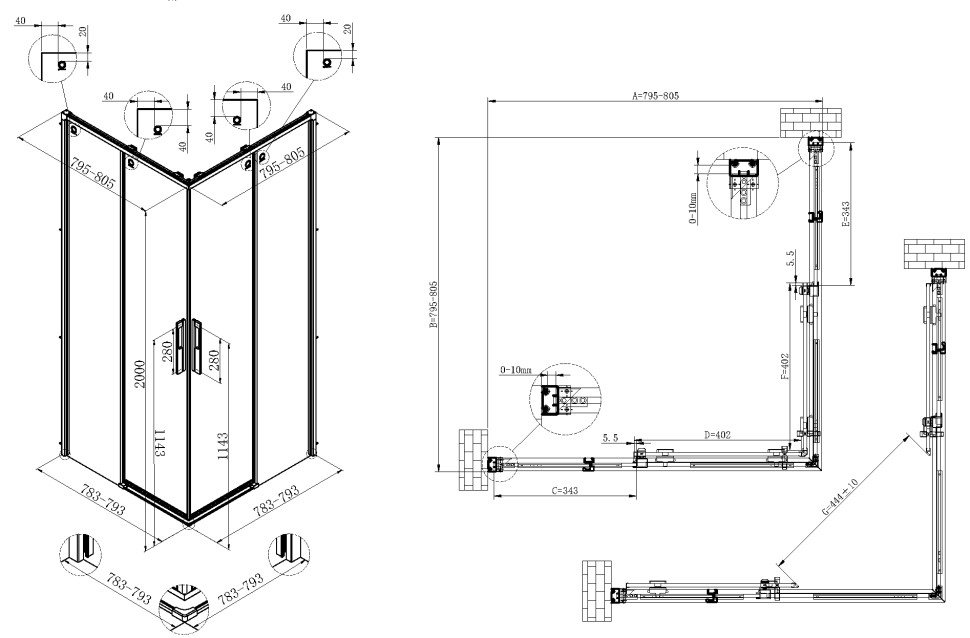 Душевой уголок Ultima VSS-7UL8080CL, 800*800, хром, стекло прозрачное