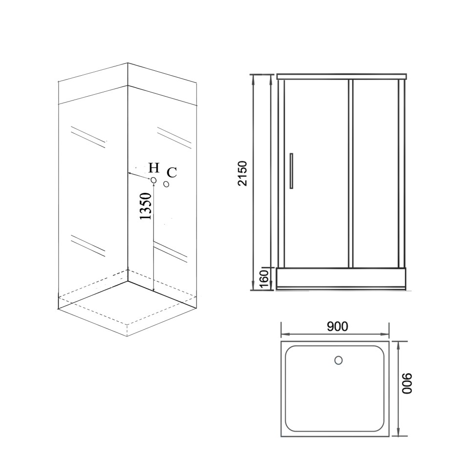Душевая кабина Grossman Style GR261 (90x90x215) дверь распашная,5 мест