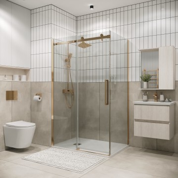 Душевое ограждение Grossman Classic 100.K33.04.100.32.00-200.K33.04.80.32.00 (100х80х195) раздвижная,золото сатин,стекло прозрачное,2 места