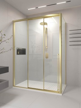 Душевой угол раздвижной Veconi Premium Ptato 300 SP G-L, 1300х1000x2000, золото брашированный, стекло прозрачное